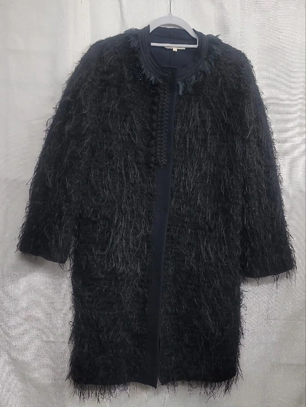 Hache Mid Lenth Black Shaggy Textured WoolBlend Coat Size 42